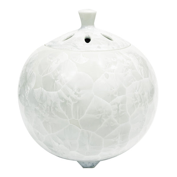 Yamadamatsu Kyoyaki Incense Burner: Kyoka Glaze (White) with Wooden Box (01751)