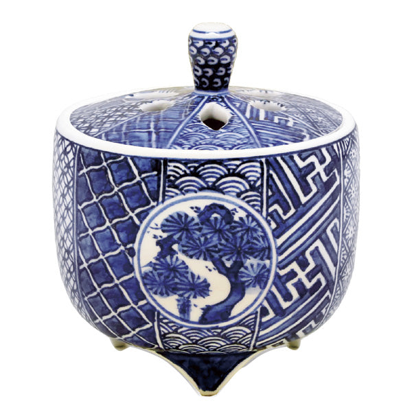 Yamadamatsu Kyoyaki Incense Burner: Shozui Pine, Bamboo & Plum with Paper Box (01754)
