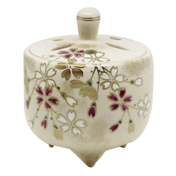Yamadamatsu Kyoyaki Incense Burner: Iroe Weeping Cherry Blossom with Paper Box (01756)