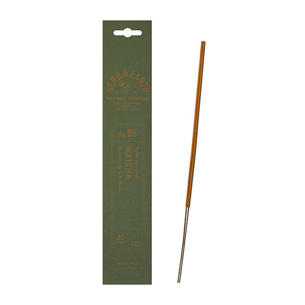 Nippon Kodo H&E (Herb & Earth) Bamboo Incense Matcha 20 Sticks (70006)