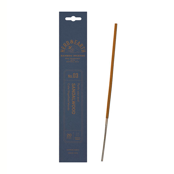 Nippon Kodo H&E (Herb & Earth) Bamboo Incense Sandalwood 20 Sticks (70003)