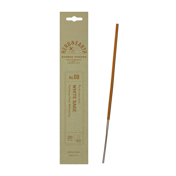 Nippon Kodo H&E (Herb & Earth) Bamboo Incense White Sage 20 Sticks (70008)