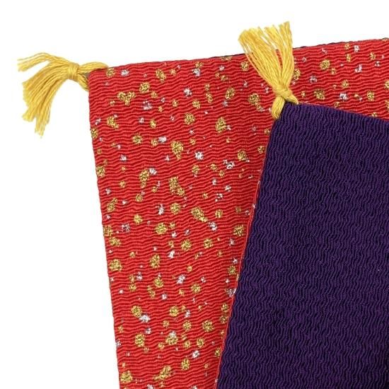 Shunkohdo Reversible Fukusa Mat Vermilion with Gold & Silver Speckle × Purple (7040)