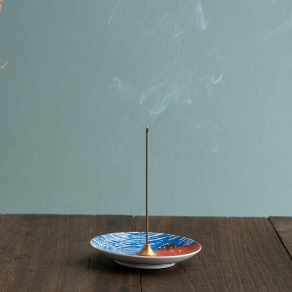 Baieido Arita Porcelain Incense Holder Red Fuji (Hokusai) (#671)