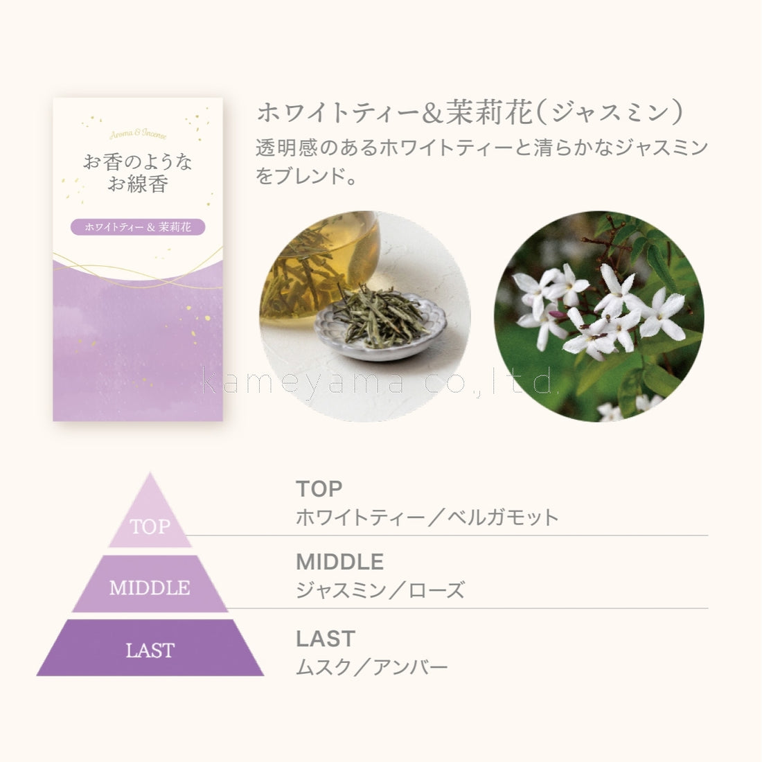 Kameyama Perfume-Like Incense White Tea & Jasmine 50g (23020001)