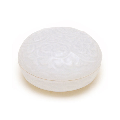 Nippon Kodo Arita White Porcelain Incense Container with Arabesque Carving  (28013)