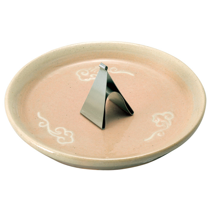 Gyokushodo Akahada Ware Incense Plate with Mikumo Pattern by Onishi Rakusai (Includes Incense Clip) (2866)