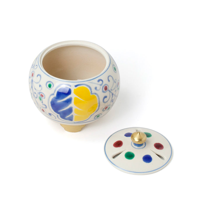 Shoyeido Kyo-yaki Round Incense Burner Overglaze Enamel with Dutch Design (724502)