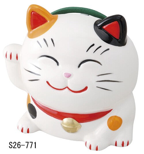 Matsumoto Ceramic Maneki Neko (Beckoning Cat) Mosquito Coil Holder (S26-771)