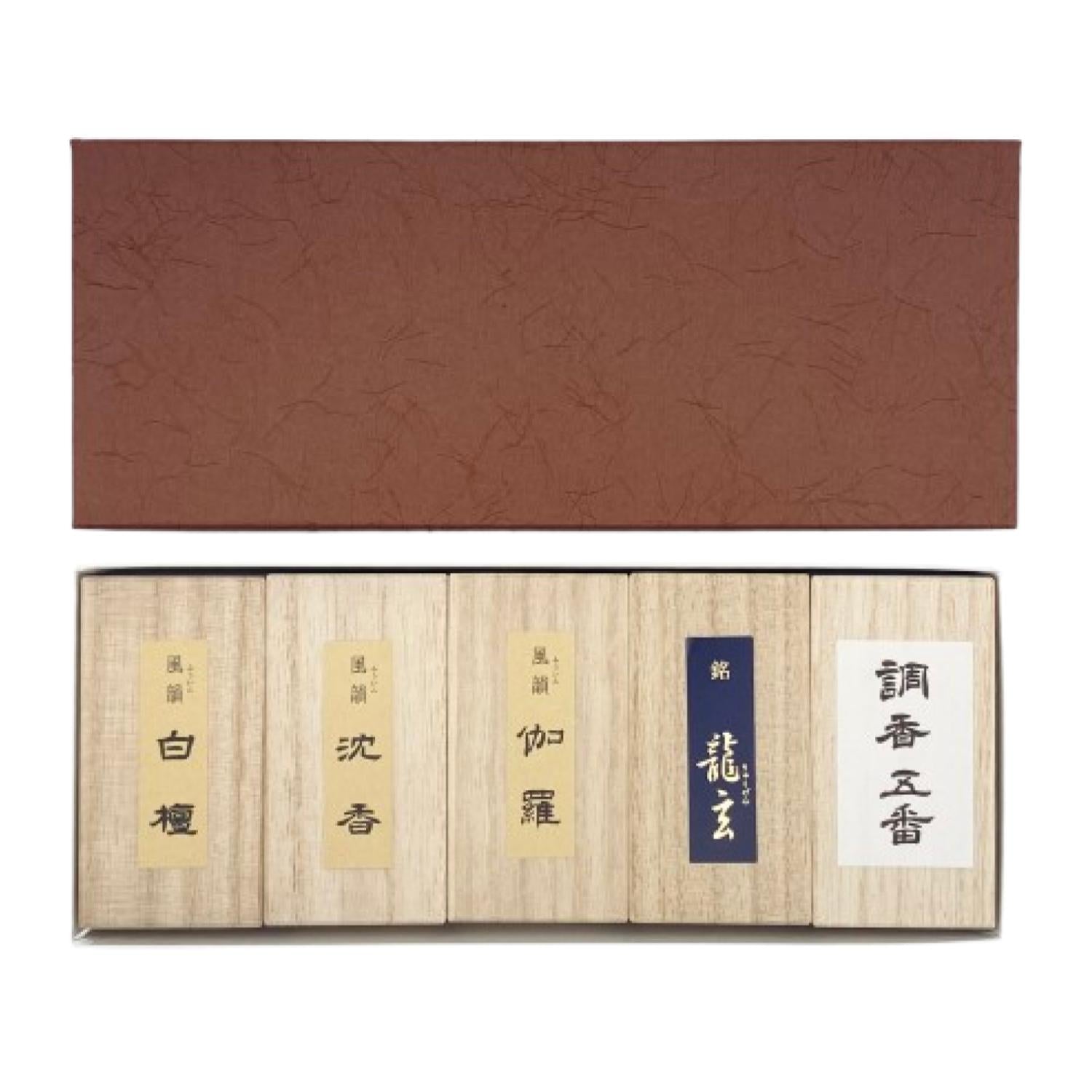 Fuin Mini stick Assortment 5 types 20 sticks each (Sandalwood, Aloeswood, Kyara, Kyara Ryugen, Choko Goban) (#050201)