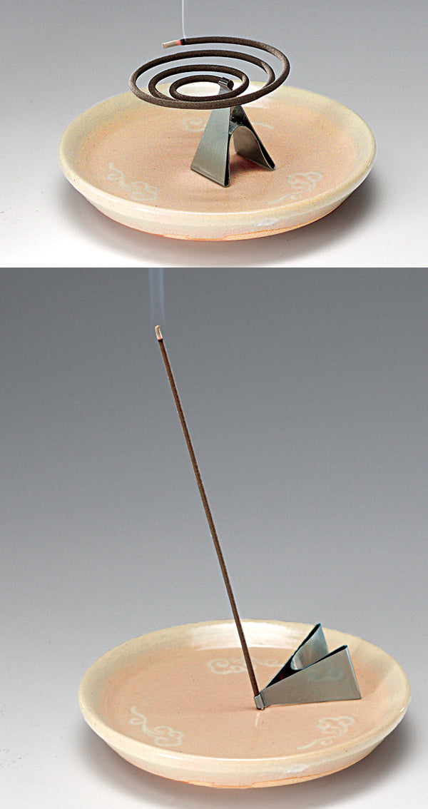 Gyokushodo Akahada Ware Incense Plate with Mikumo Pattern by Onishi Rakusai (Includes Incense Clip) (2866)