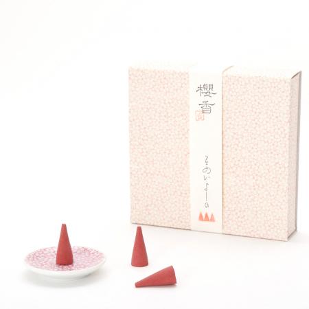 Kousaido Sakurako Somei Yoshino Cherry Blossom 10 cones with Incense Plate (SDC-08)