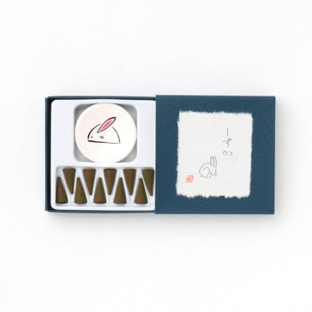 Kousaido Usagi (Rabbit) Shizuka 10 cones with Incense Plate (USG-14)