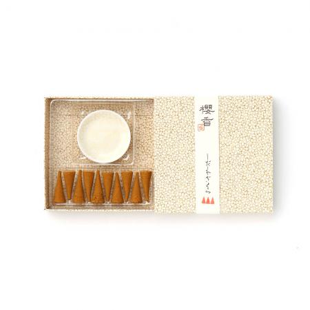 Kousaido Sakurako Shidarezakura (Weeping Cherry Blossom) 10 cones with Incense Plate (SDC-06)