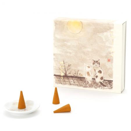 Kousaido Iyashi Neko (Gentle Cat Moments) Scent of Late Autumn 15 cones with Incense Plate (NEC-07)