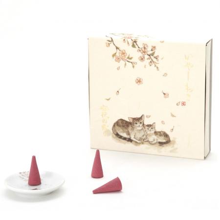 Kousaido Iyashi Neko (Gentle Cat Moments) Scent of Cherry Blossoms 15 cones with Incense Plate (NEC-05)