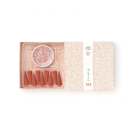 Kousaido Sakurako Yaezakura (Double Cherry Blossom) 10 cones with Incense Plate (SDC-07)
