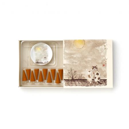 Kousaido Iyashi Neko (Gentle Cat Moments) Scent of Late Autumn 15 cones with Incense Plate (NEC-07)