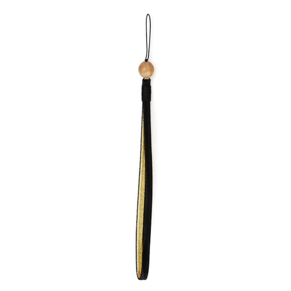Yamadamatsu Sandalwood Bead Hand Strap Black and Gold (23036)