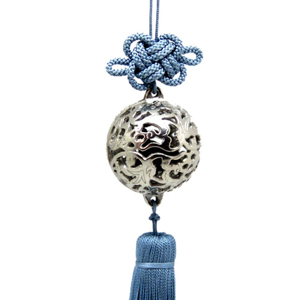Yamadamatsu Tin Incense Ball Netsuke Charm Blue Tassel (Paulownia Box) (23055-1)