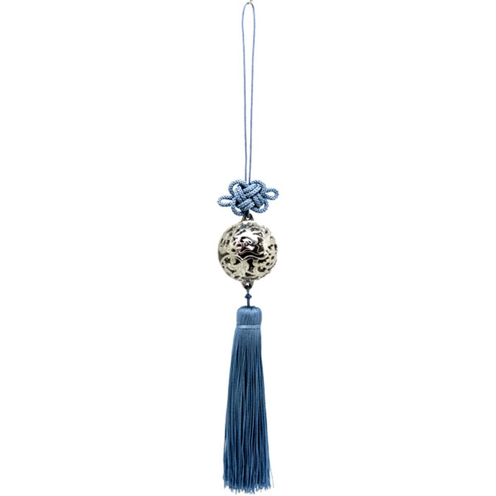 Yamadamatsu Tin Incense Ball Netsuke Charm Blue Tassel (Paulownia Box) (23055-1)