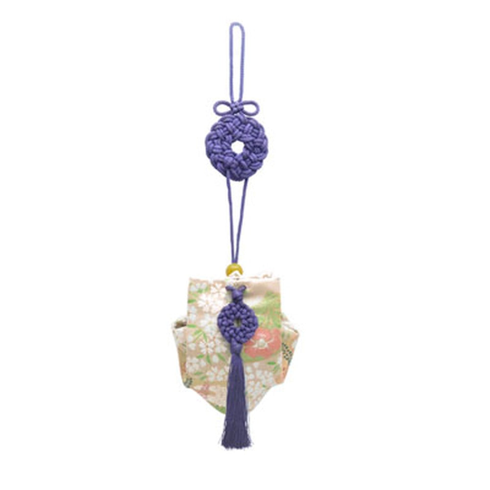 Yamadamatsu Kariroku Jouhin Purple Cord Cherry Blossoms and Folding Fan Sachet (81504-13)