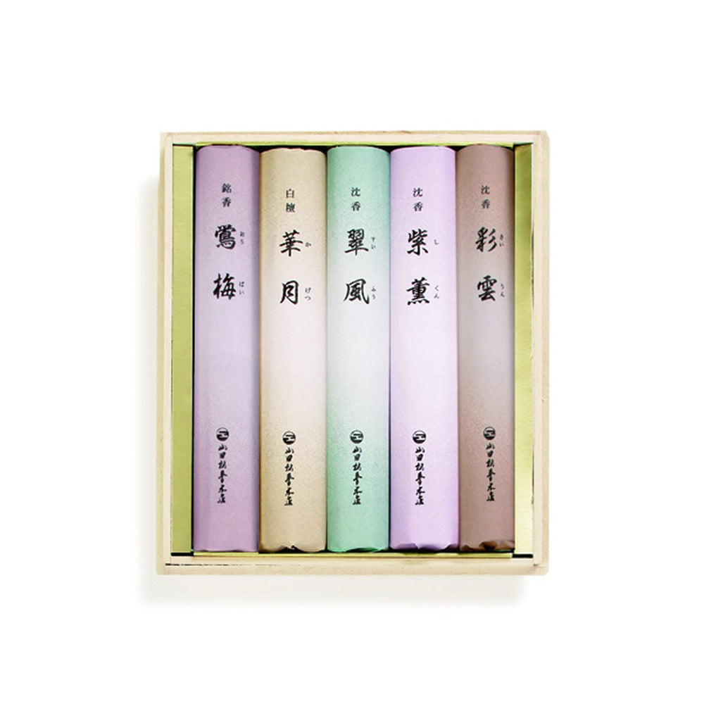 Yamadamatsu Incense Assortment Obai Kagetsu Suifu Shikun Saiun 5 Bundles Paulownia Box (72075)