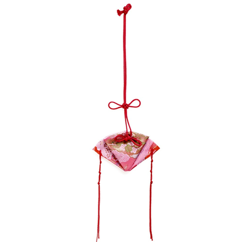 Yamadamatsu Kakeko Hanging Sachet Folding Fan Flower Pink (Red Cord) (81753)