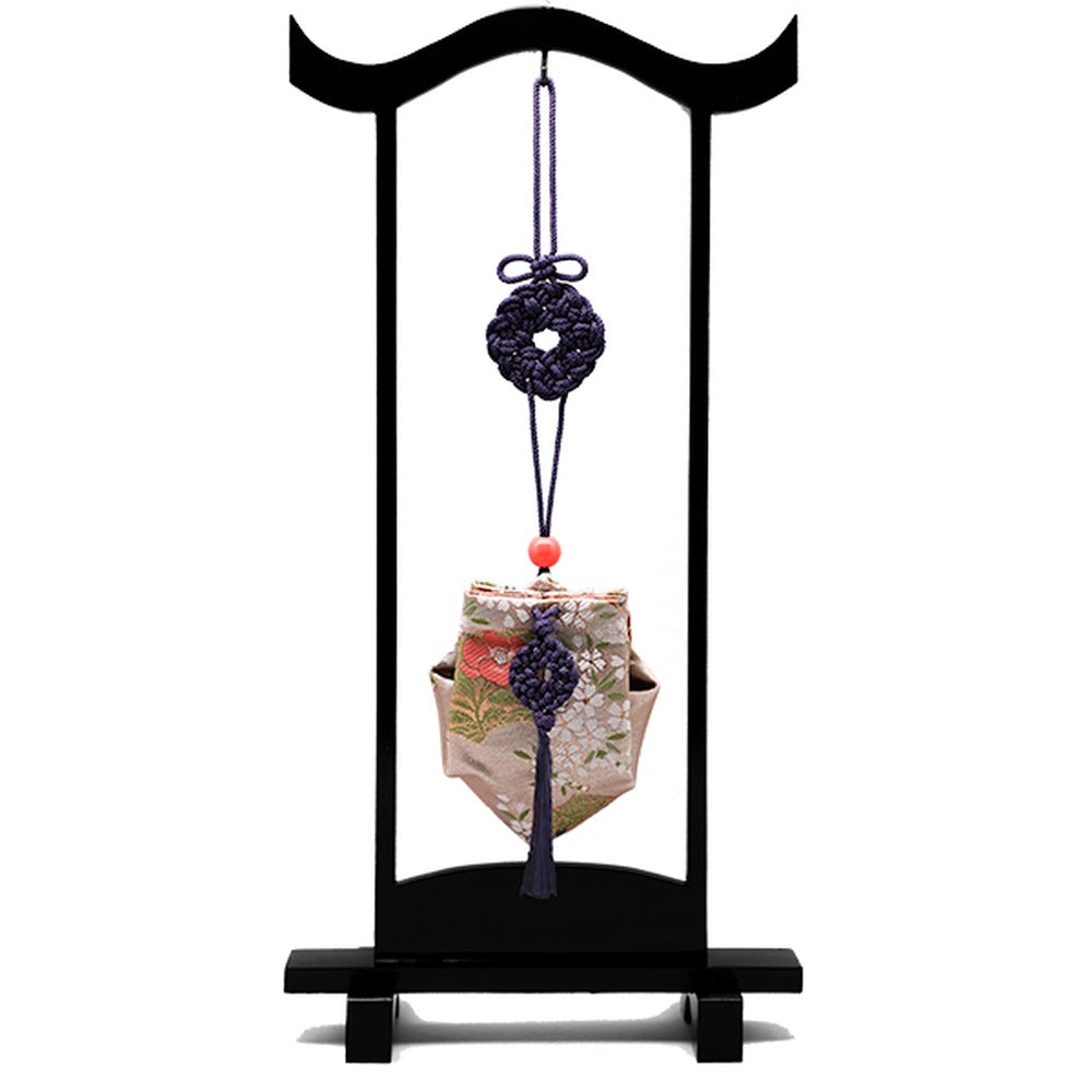 Yamadamatsu Kariroku Jouhin Decorative Hanging Stand Set Purple Cord Cherry Blossoms with Folding Fan (81803-13)