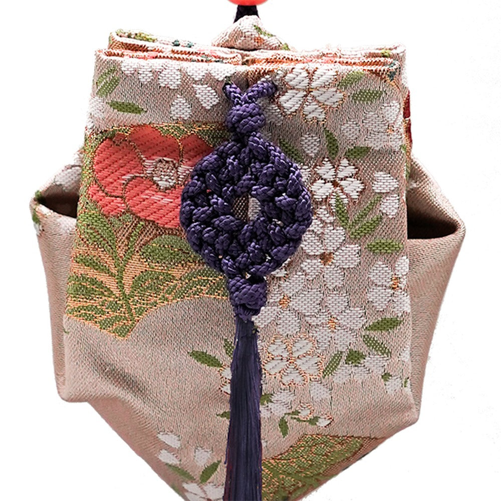 Yamadamatsu Kariroku Jouhin Decorative Hanging Stand Set Purple Cord Cherry Blossoms with Folding Fan (81803-13)