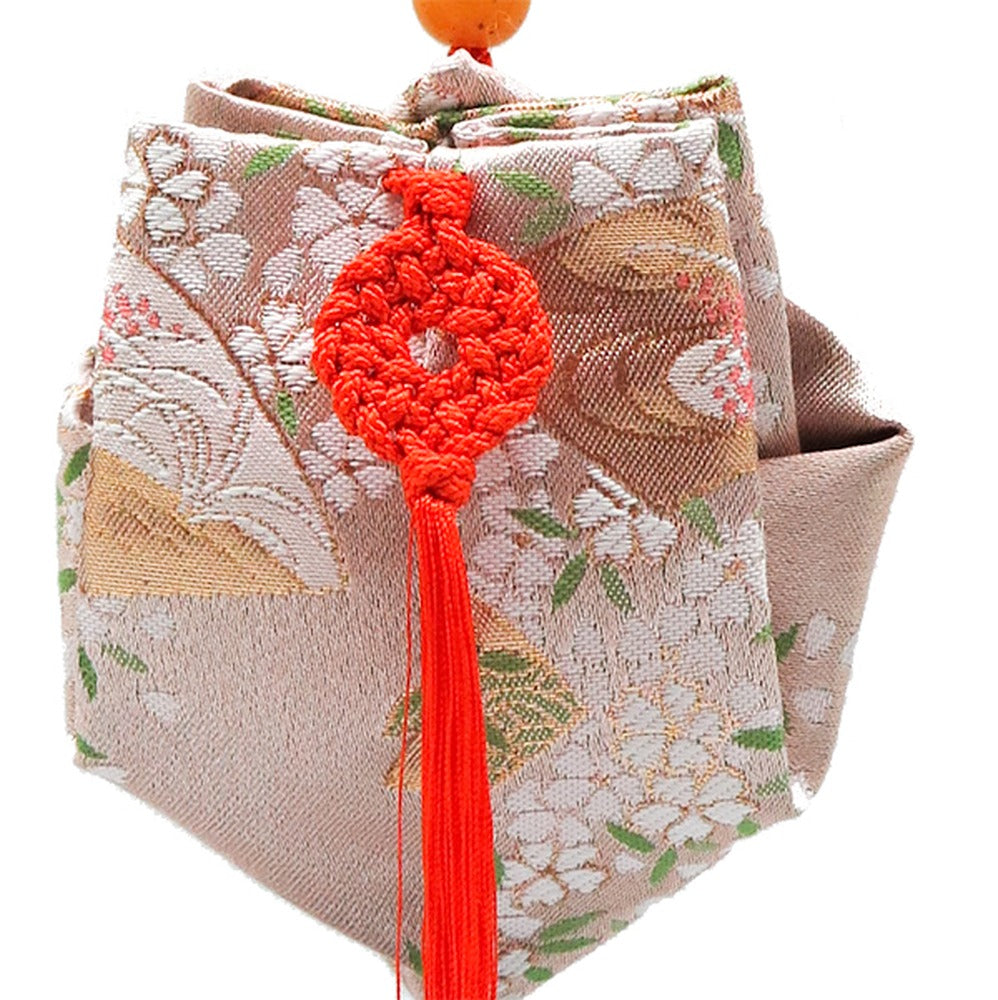 Yamadamatsu Kariroku Jouhin Decorative Hanging Stand Set Red Cord Cherry Blossoms with Folding Fan (81803-6)