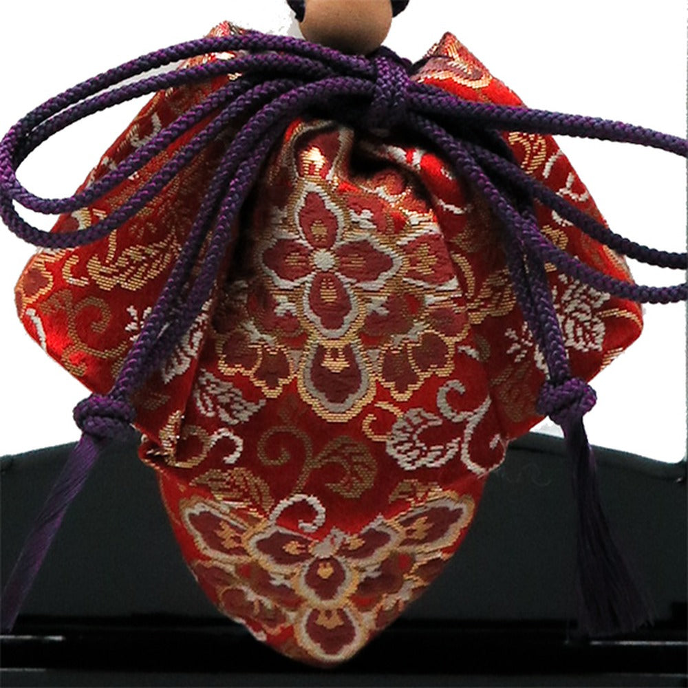 Yamadamatsu Kariroku Gokuhin Ornament with Hanging Stand Gift Set Purple Cord Round Flower Arabesque with Paulownia (81809-13)